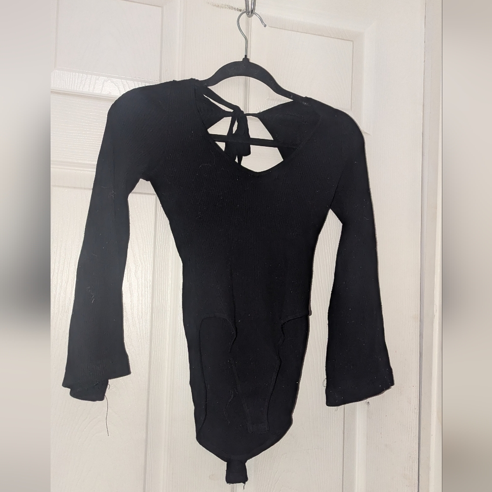 Out from Under Ribbed Bodysuit Bell Sleeve Black SP